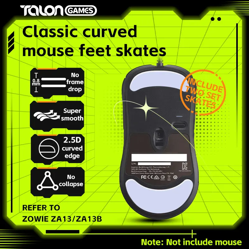 2 Sets TALONGAMES Mouse Feet Light Gray Custom Curved Edge Mouse Feet Skates For Zowie ZA13 / ZA13B Wireless Gaming Mouse