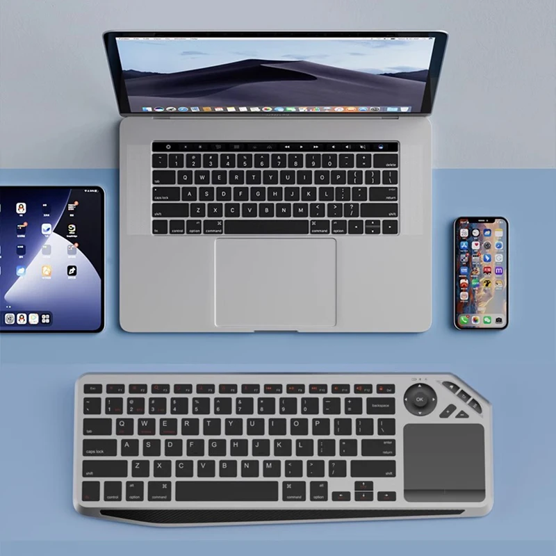with Bluetooth 2.4G Wireless Keyboard Rechargeable TV Keyboard with TouchPad Multimedia Control Key for iPad iOS iPhone Android