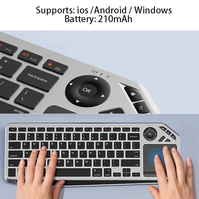 with Bluetooth 2.4G Wireless Keyboard Rechargeable TV Keyboard with TouchPad Multimedia Control Key for iPad iOS iPhone Android