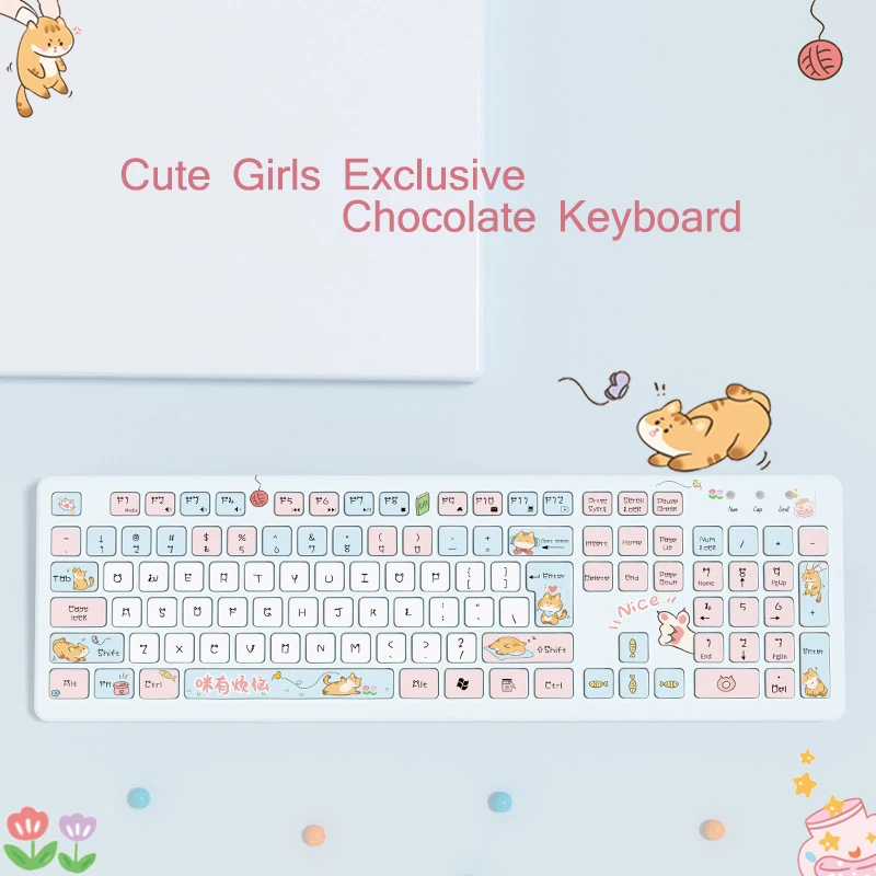 Portable Lightness Painted Cute Ultra Slim Silent Ergonomics 2.4G Wireless And Wired Keyboard Female Office laptop For Girl Gift