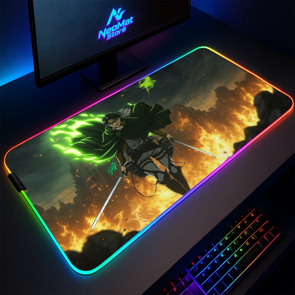 Attack on Titan Mouse Pad with Backlight Desk Mat Rgb Anime Gaming Rug Led Table Pads Lighting Large 1000x500 Pc Accessories
