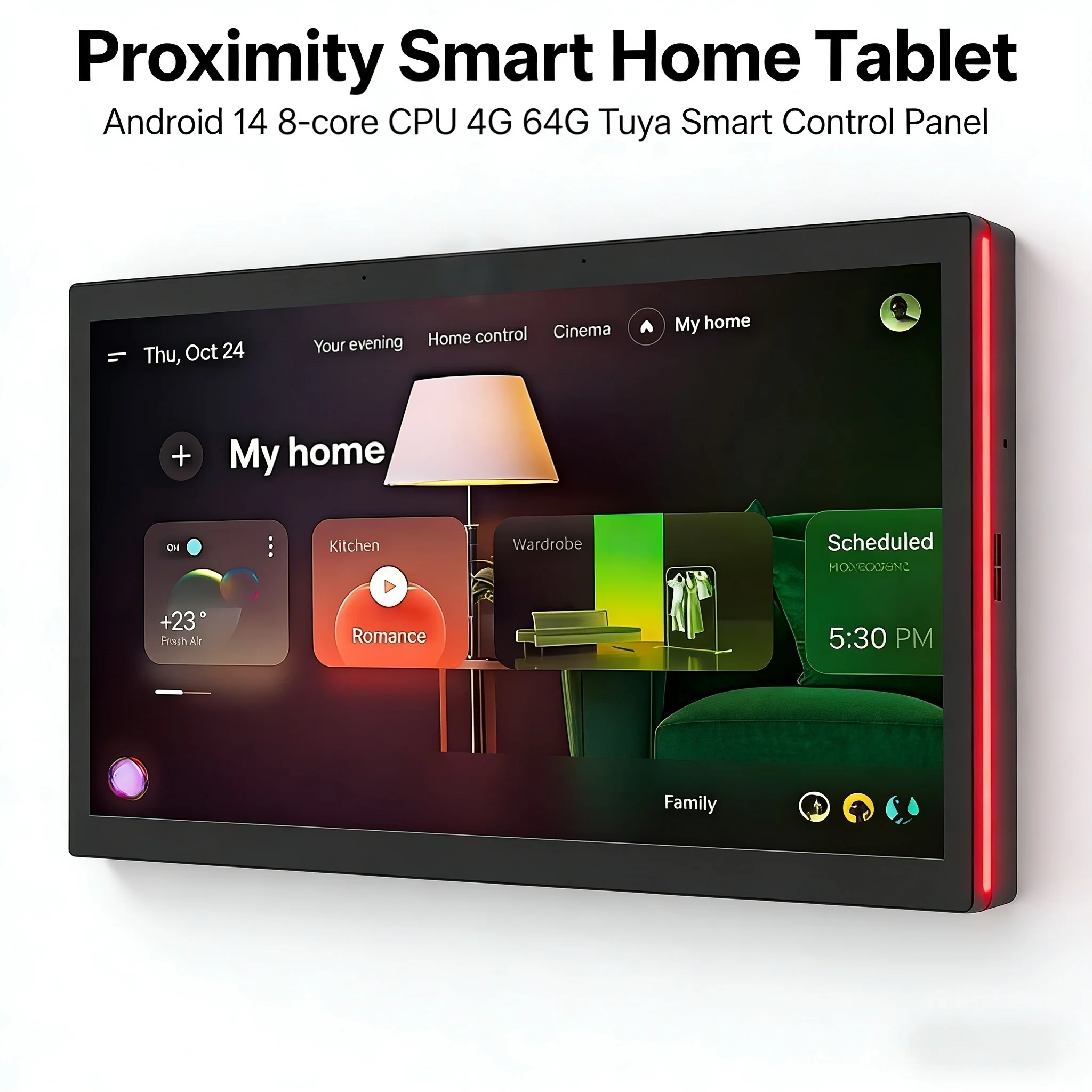 10.1" Android 14 Wall Mount POE Smart Home Touch Tablet RK3576 4GB+64GB with LEDs, Relay, RS485, MQTT, Google Play & Tuya Contro