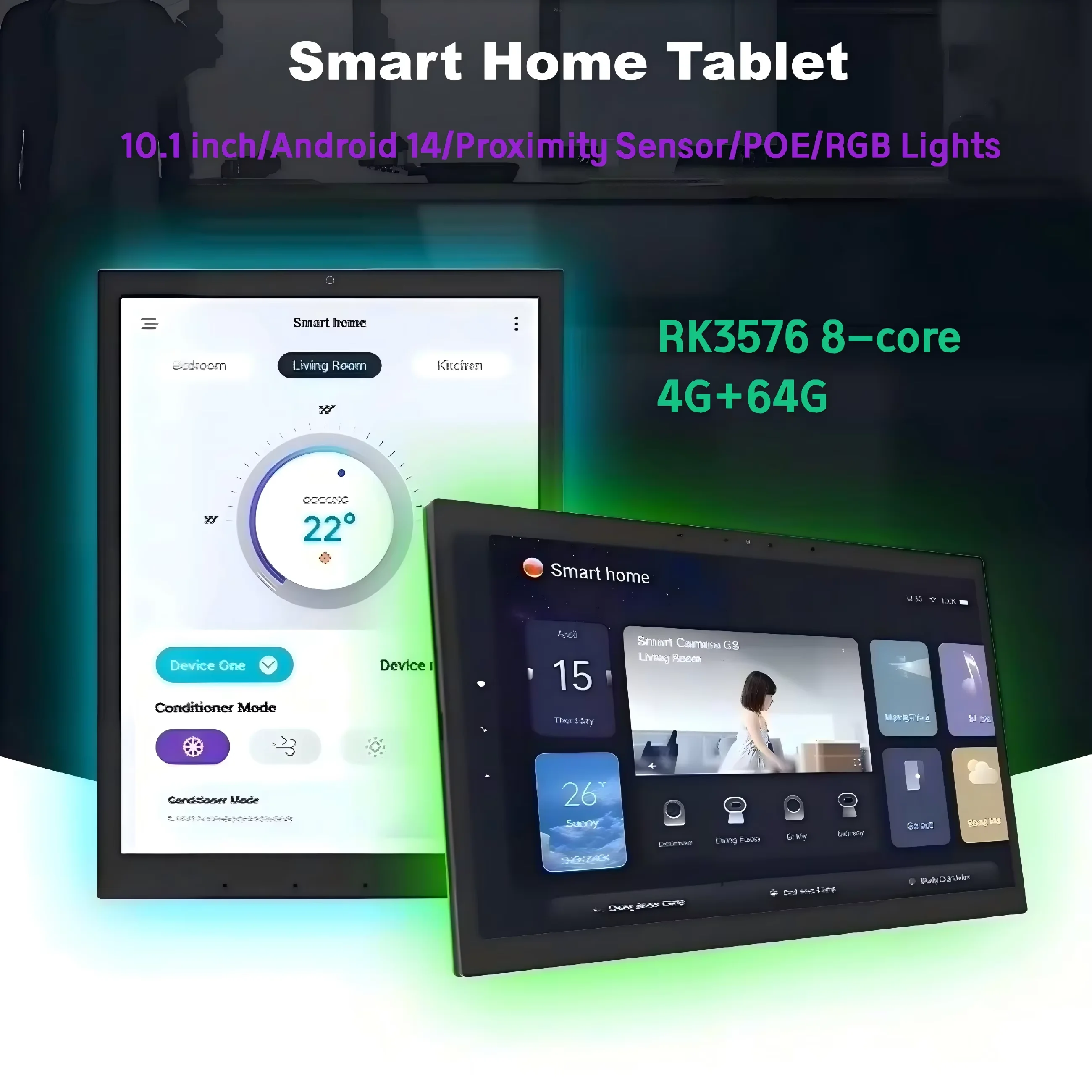10.1" Android 14 Wall Mount POE Smart Home Touch Tablet RK3576 4GB+64GB with LEDs, Relay, RS485, MQTT, Google Play & Tuya Contro
