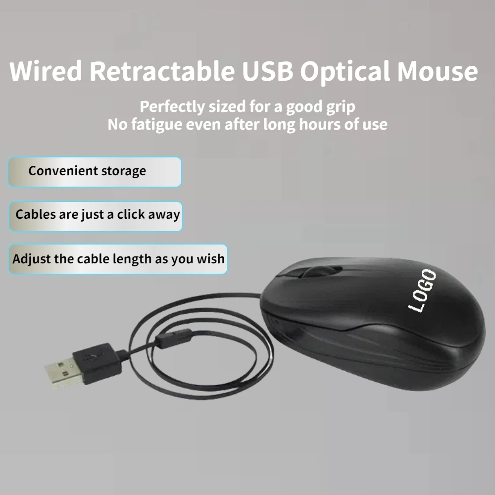 Portable Storage Wired Game USB Retractable Cable Silent Mouse Ergonomic Optical Mice For Office Home Computer PC Tablet Laptop