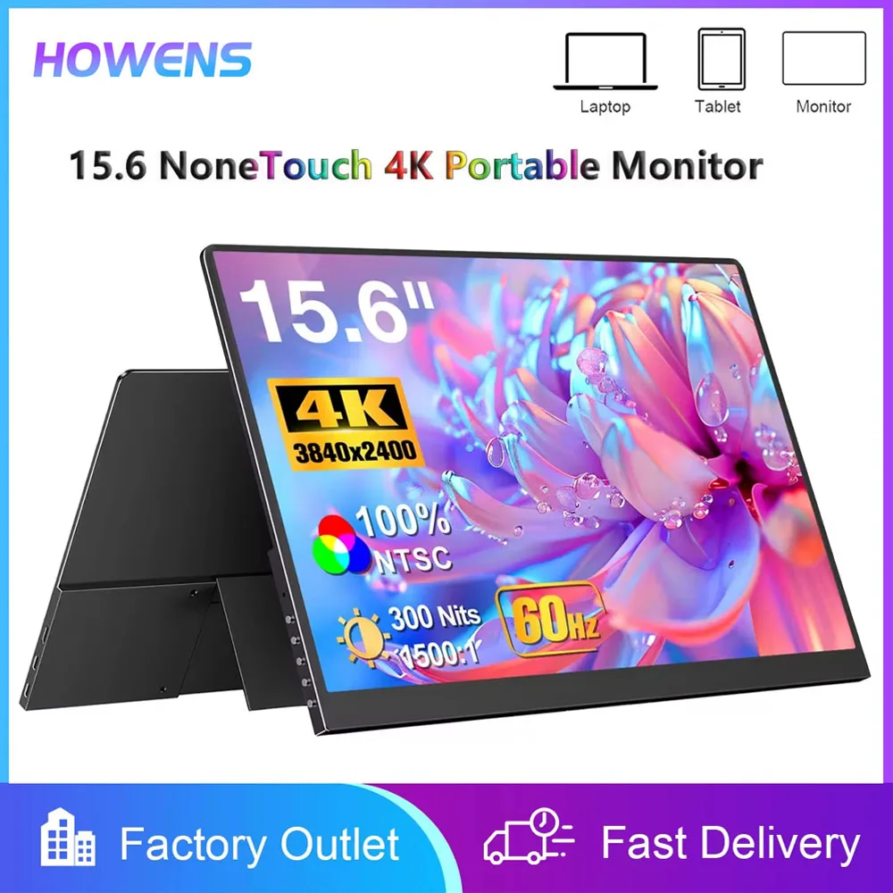 15.6-Inch Portable Monitor 4K 3840*2400 HDR IPS Display Low Blue Light For XBox PS4/ 5 Switch Loptop Phone PC Extension Screen