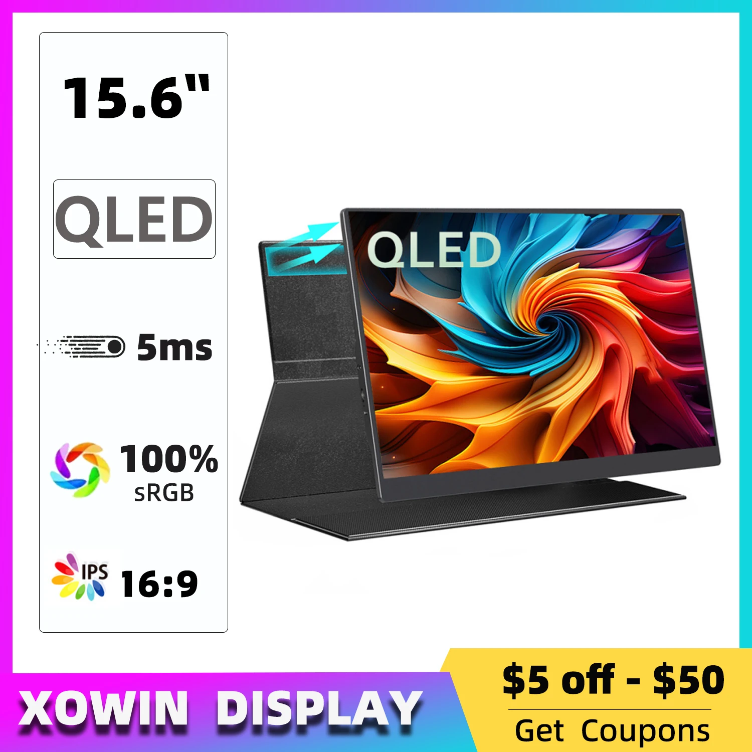 QLED 15.6 Inch Portable Monitor HDR FHD external Screen Type-C USB HDMI-Compatible For Laptop PS5/4 Switch Xbox Phone Mini PC