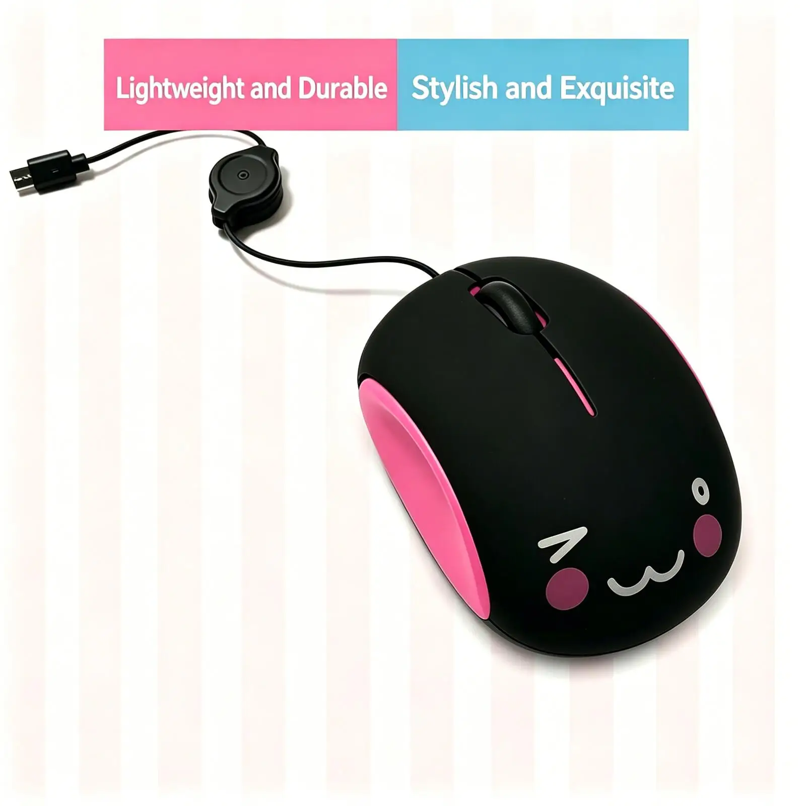Cute Steamed Bun Wired Mouse, Type-C Adjustable Cable Silent Ergonomic Mouse, Plug And Play Mini Mice For Laptop Phone Tablet
