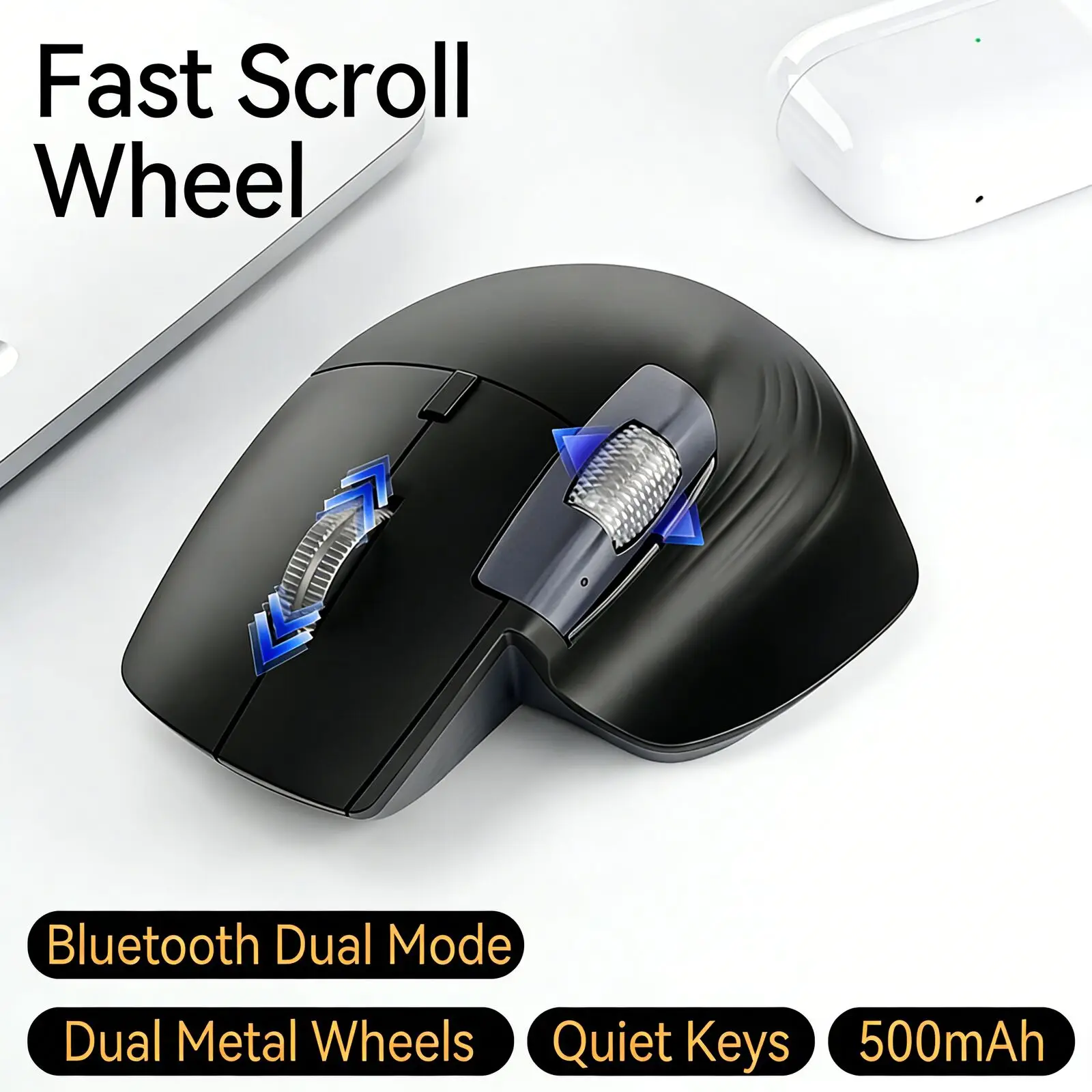 Ergonomic Right Hand Office Mouse 2.4G+Bluetooth Dual Mode Rechargeable Silent Click High-Speed Roller Mice For PC Laptop Tablet