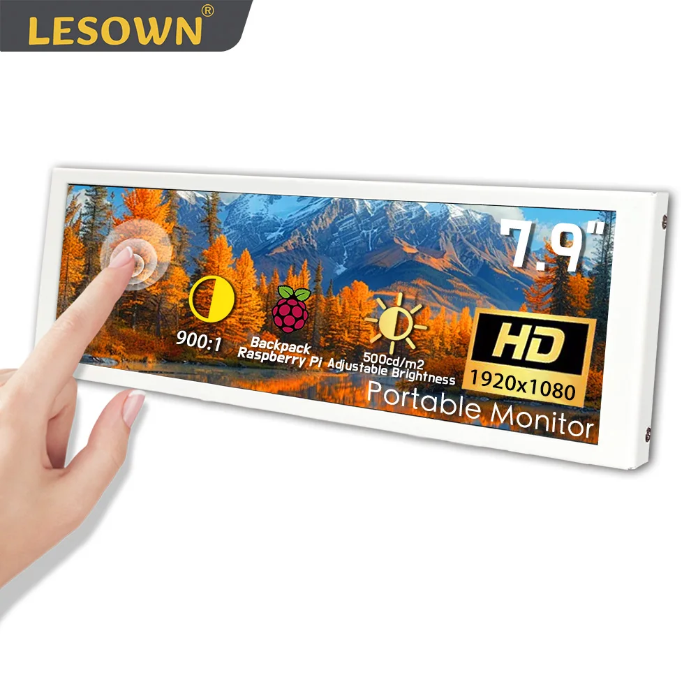 LESOWN 7.9 Inch White Stretched Bar Display 400x1280 IPS Touch Optional HDMI USB Additional Monitor for AIDA64 Monitoring PS5