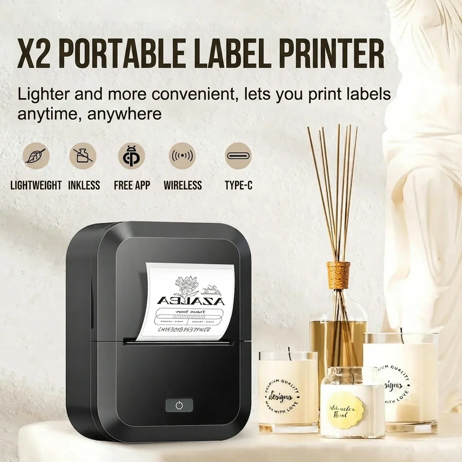 Wireless Bluetooth Label Printer, Portable Thermal Printer, Inkless Labeling Machine, Mini Label Maker Support Smartphones PC