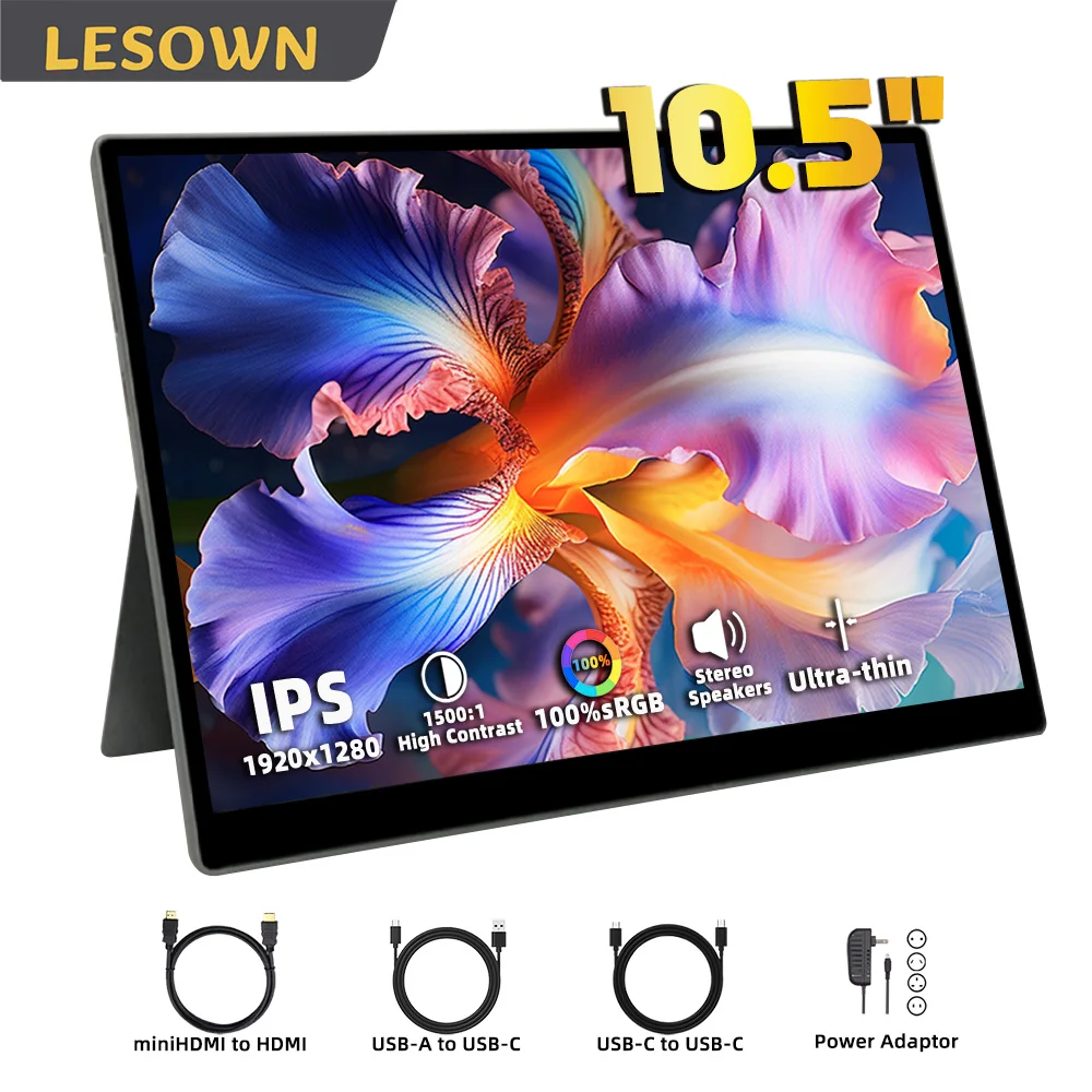 LESOWN Mini 10.5inch 1920x1280 FHD Ultra Portable Monitor 16:10 IPS Touchscreen Small Ancillary Display for Smartphone Laptop PC