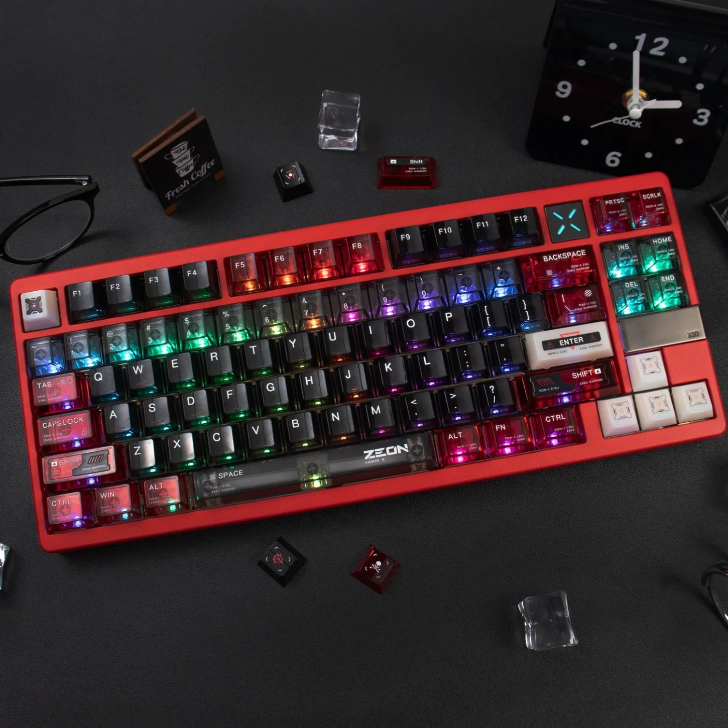 Transparent Mechanical Keyboard Keychain, Ruby Zagu Keycap Set, PC, Cherry Cap 130 Key UV Printed Wooting
