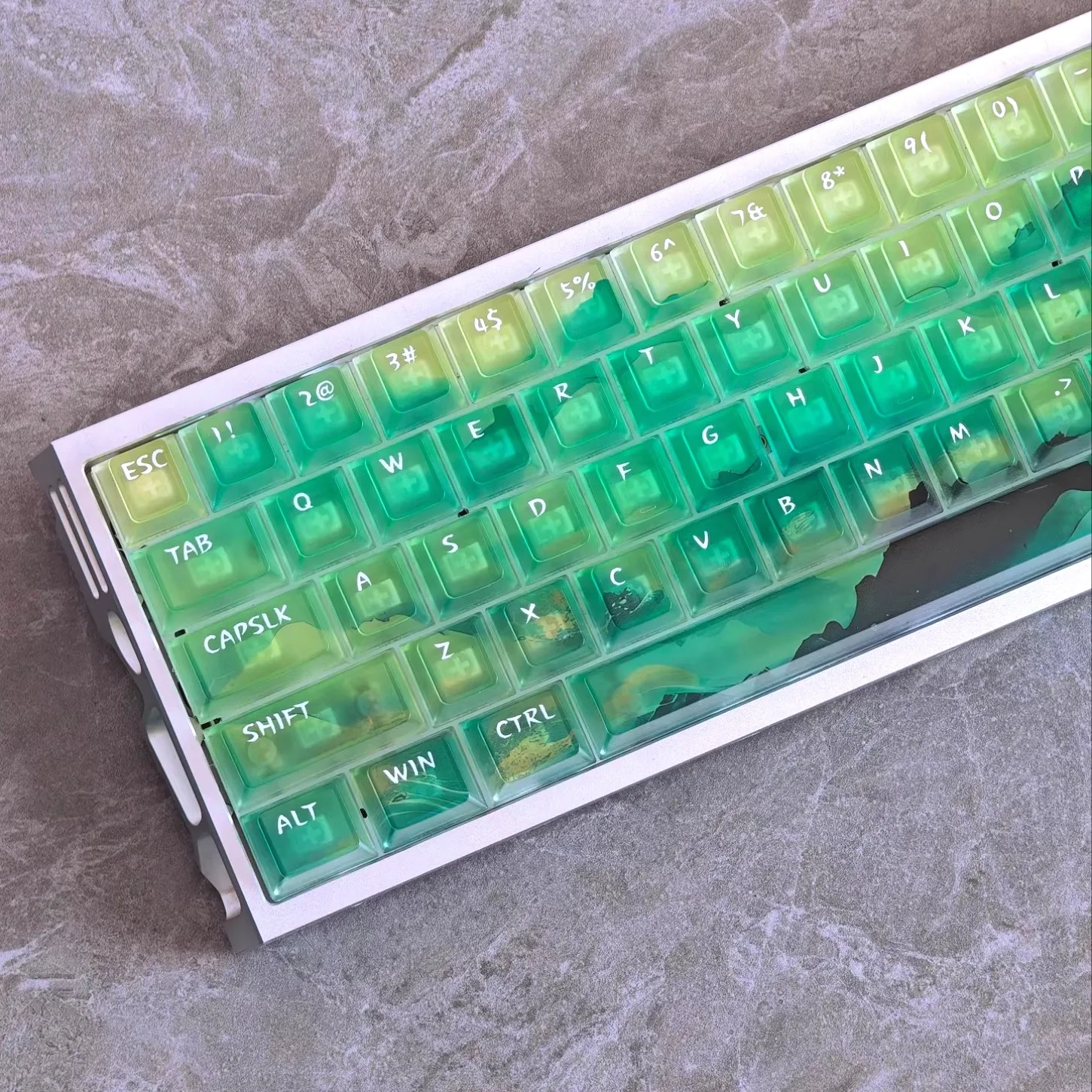 Cherry Green Moss Mist Transparent Keychain Kit PC 115 Key Cap 61/75/87/104/108 Mechanical Keyboard
