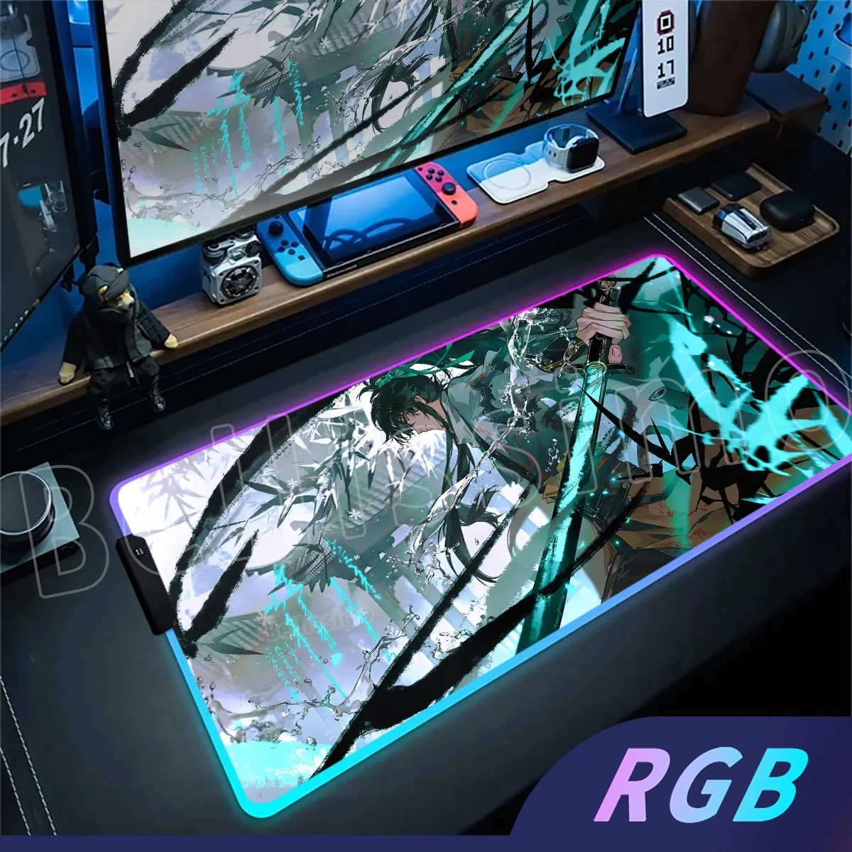 Cool QiuYuan Wuthering Waves Mouse Pad Gamer Computer Accessories Keyboard RGB LED Table Mat Pad Company Gaming Laptop Desk Mats