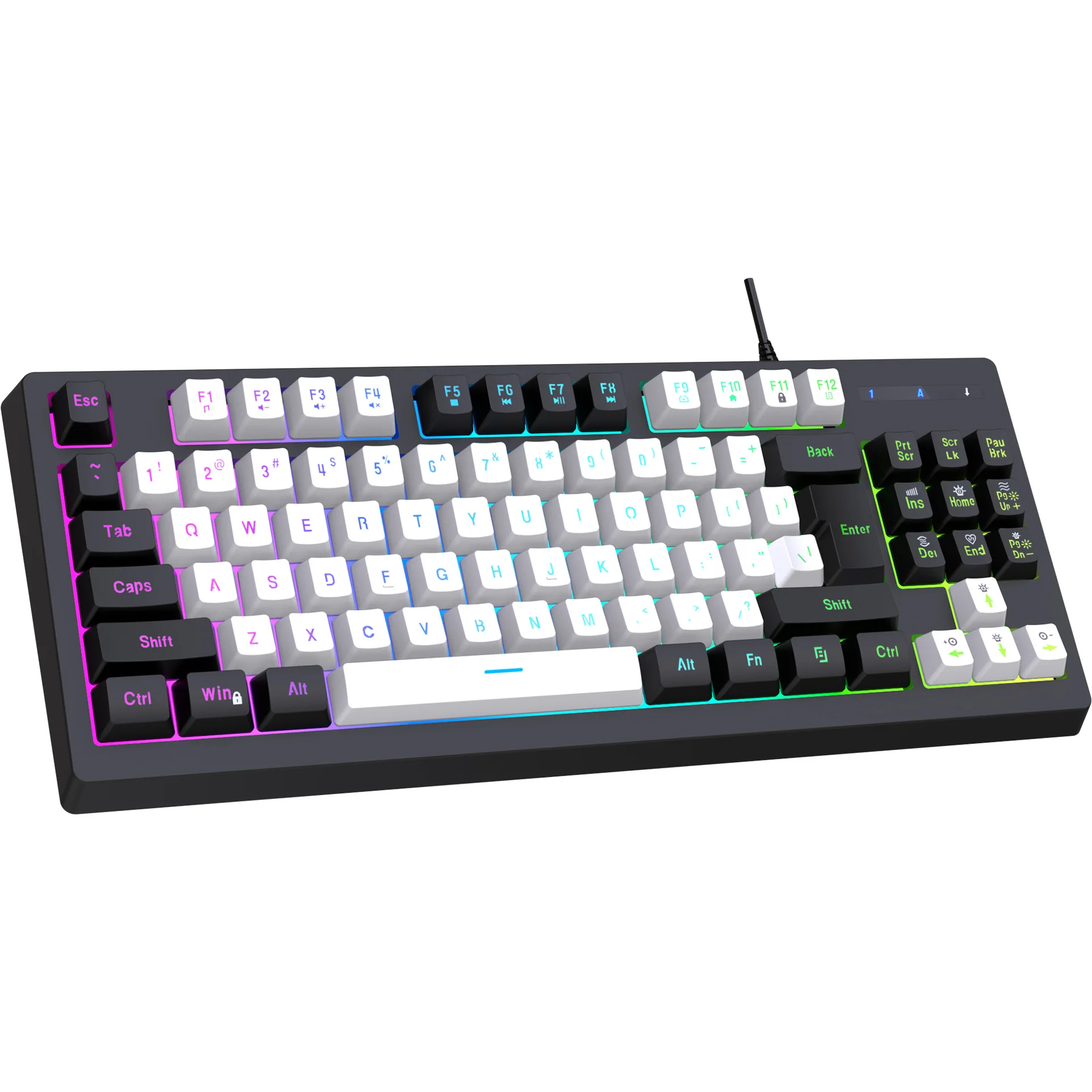 87 Keys Two-Tone Color Black White USB Wired Computer RGB Backlight Gaming Ergonomic 80% Keyboards