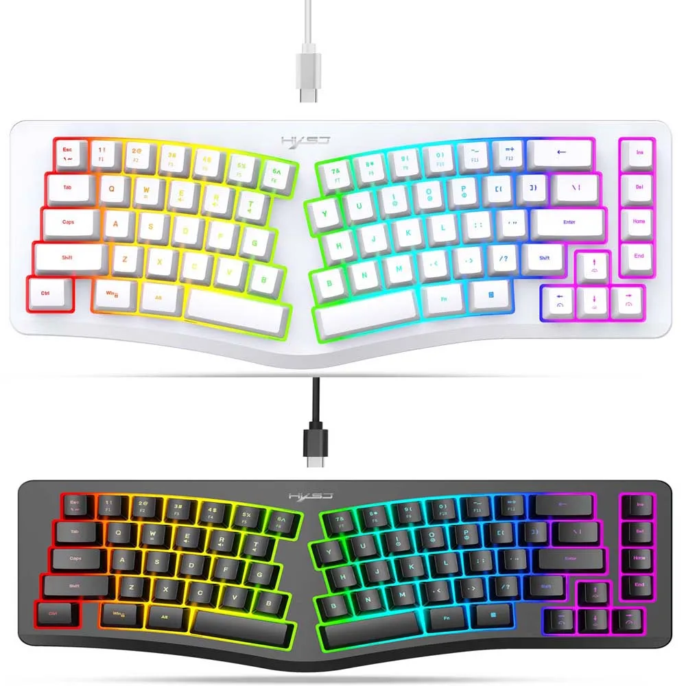 69 Keys Gaming Keyboard Creative Wave Shape Ergonimic Keyboard Office Relax Hand Wrist RGB Colorful Light Type C Wired Keyboard