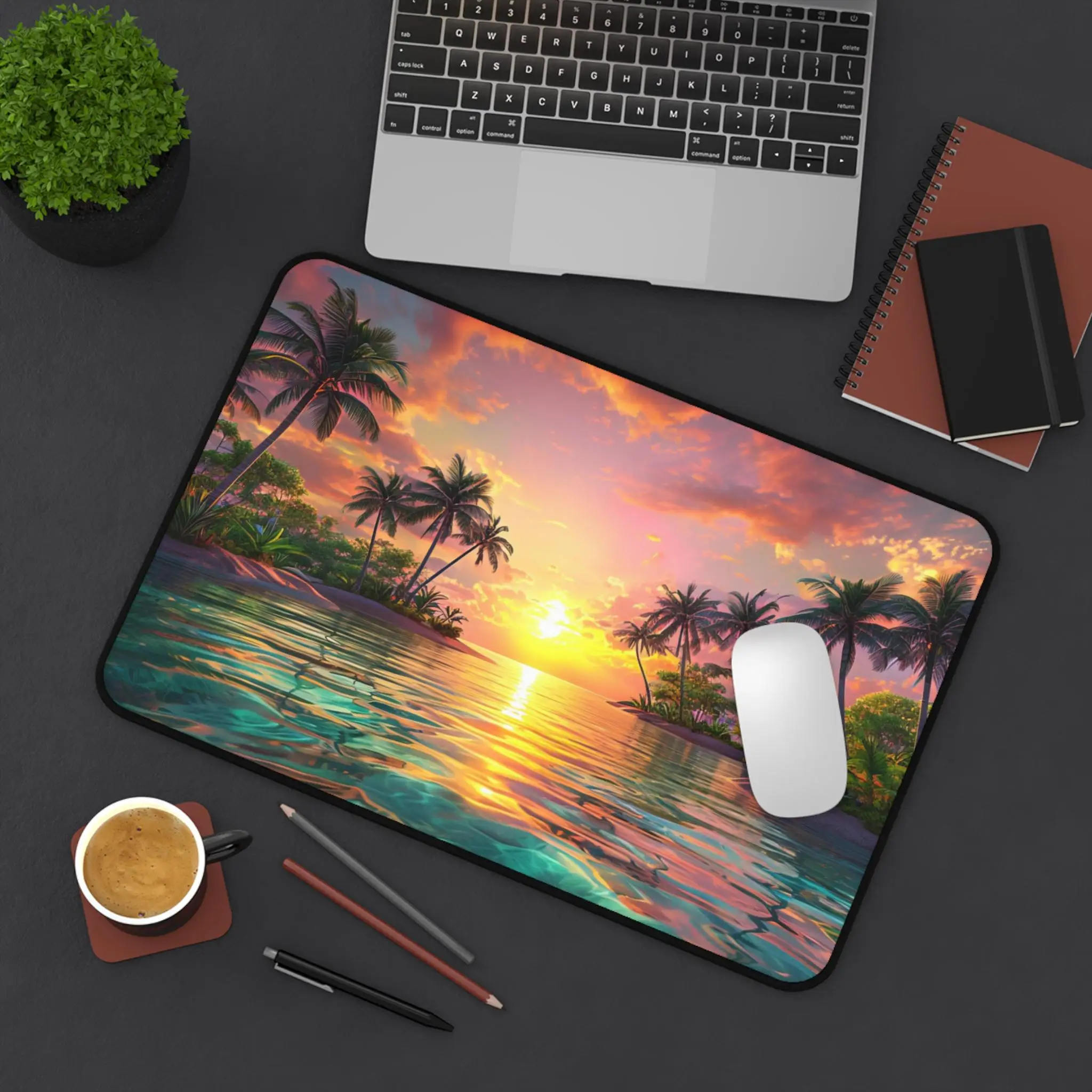 Tropical Sunset Table Mat, Office Decor, Gaming Mouse Pad, Beach Theme Gifts, Workstation Accessories, Summer Vibes Home Office