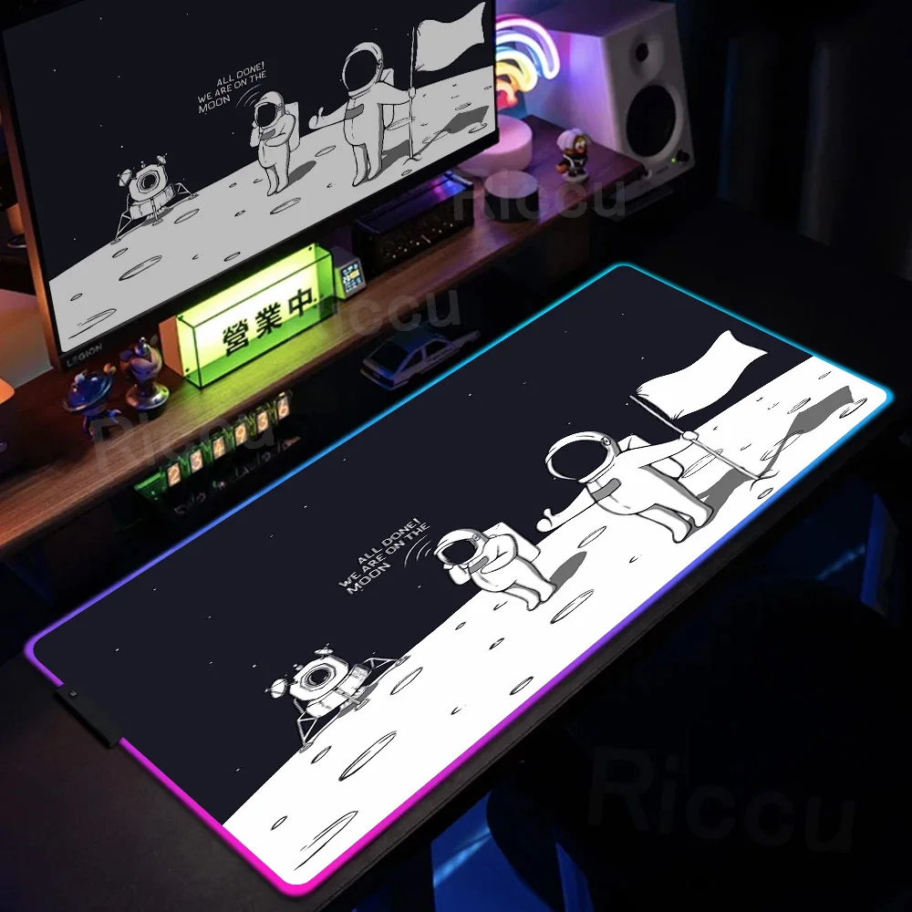 Rgb Mouse Mat PC Table Pad Keyboard Mouse Space Astronauta Carpet LED Light Deskmat Non-slip Gaming Accessories Anime Mouse Pads