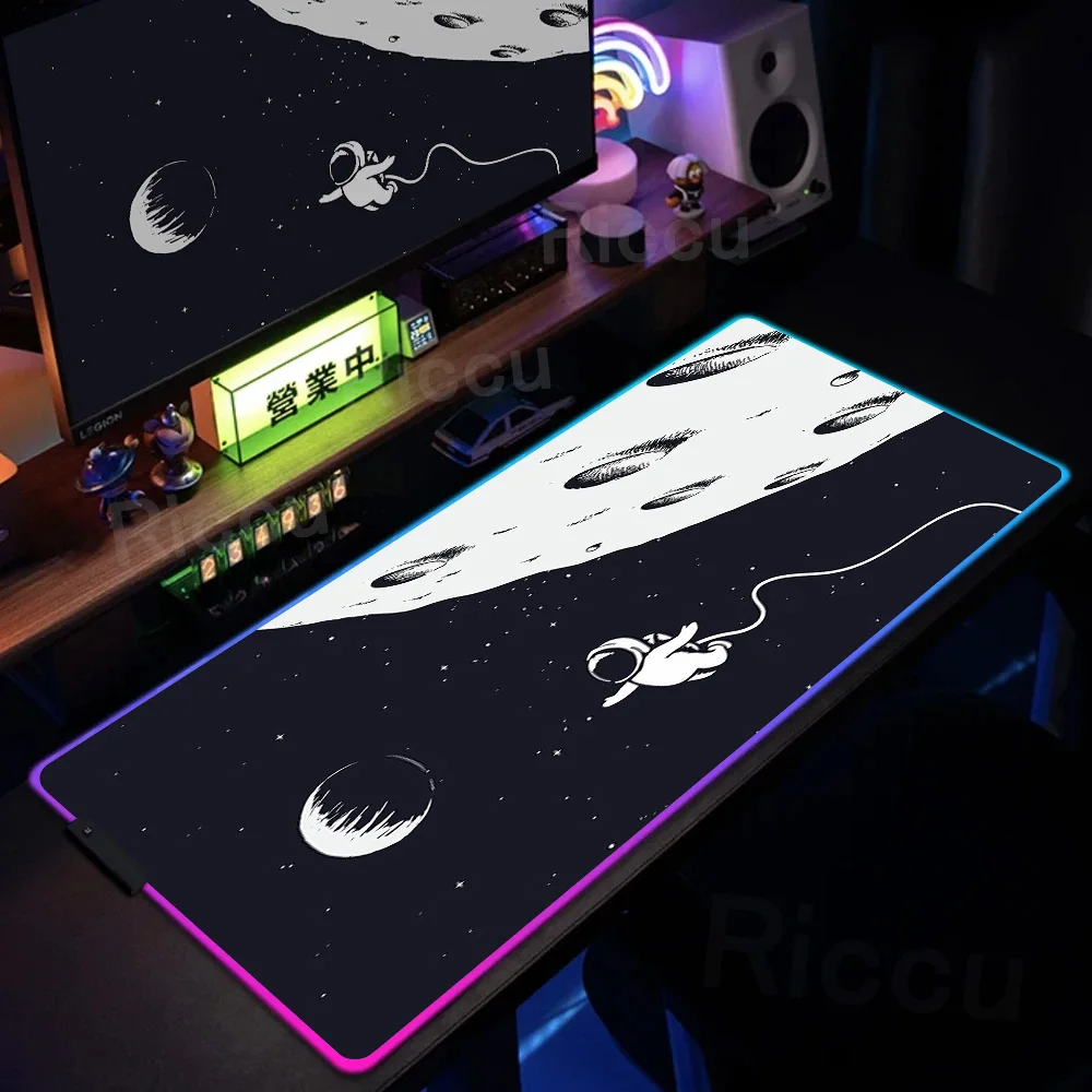 Rgb Mouse Mat PC Table Pad Keyboard Mouse Space Astronauta Carpet LED Light Deskmat Non-slip Gaming Accessories Anime Mouse Pads