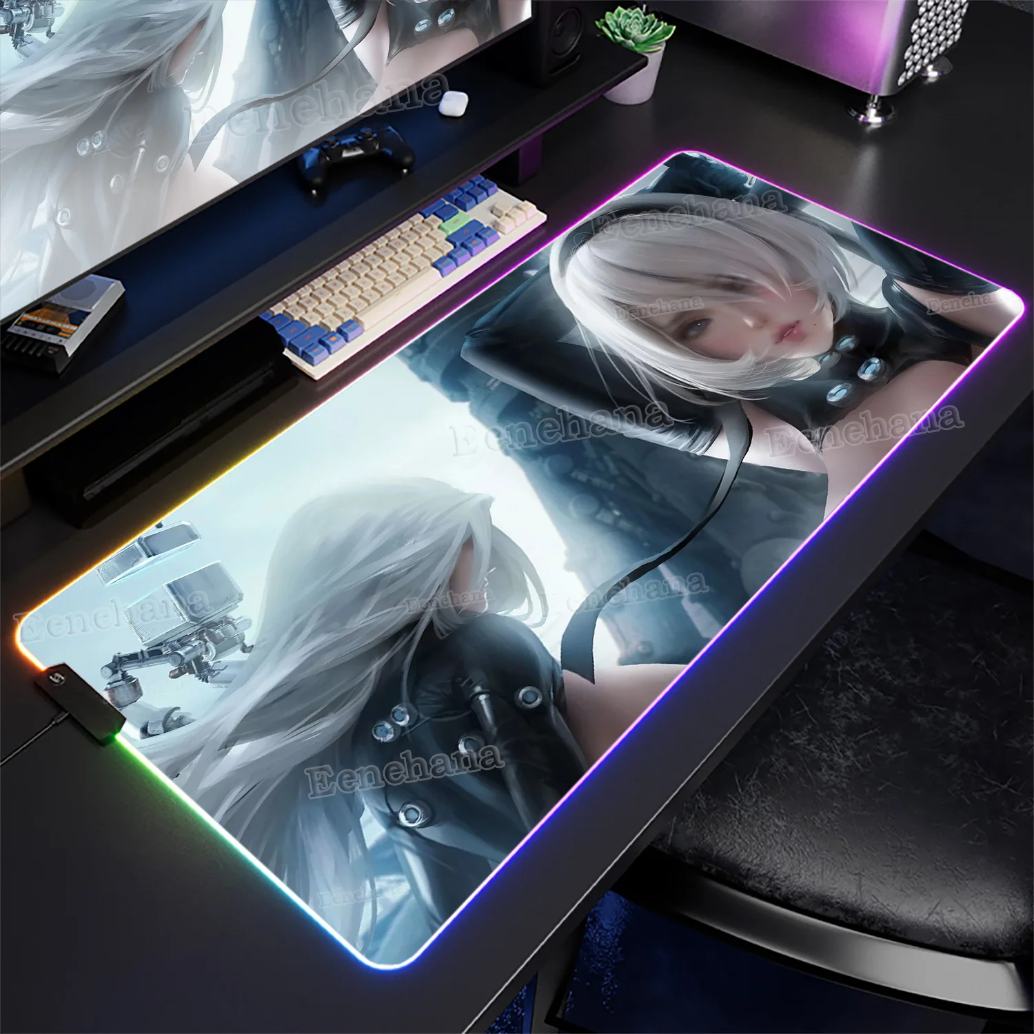RGB PC Gaming Nier Automata 2b Mouse Pad XXL Luminescence Cool Mousepad Backlight Gamer Large Desk Mat LED Keyboard Light Carpet