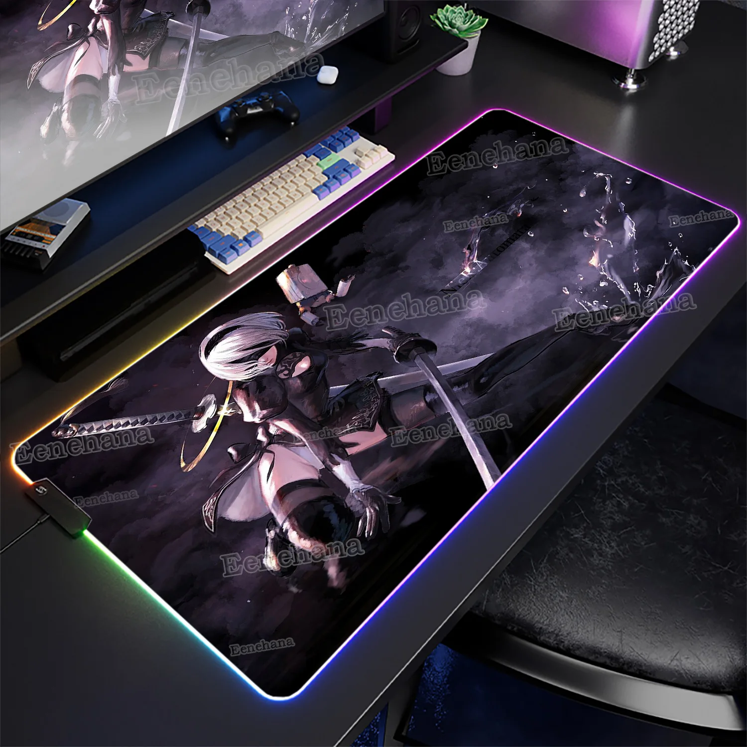 RGB PC Gaming Nier Automata 2b Mouse Pad XXL Luminescence Cool Mousepad Backlight Gamer Large Desk Mat LED Keyboard Light Carpet