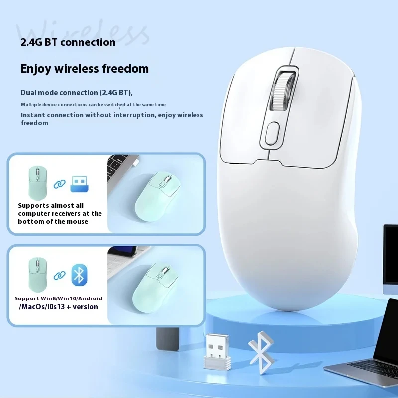 2.4G/Bluetooth Dual-mode Business Mute Wireless Mouse Portable Silent Ergonomic Mice For Laptop iPad Tablet Notebook Cellphone