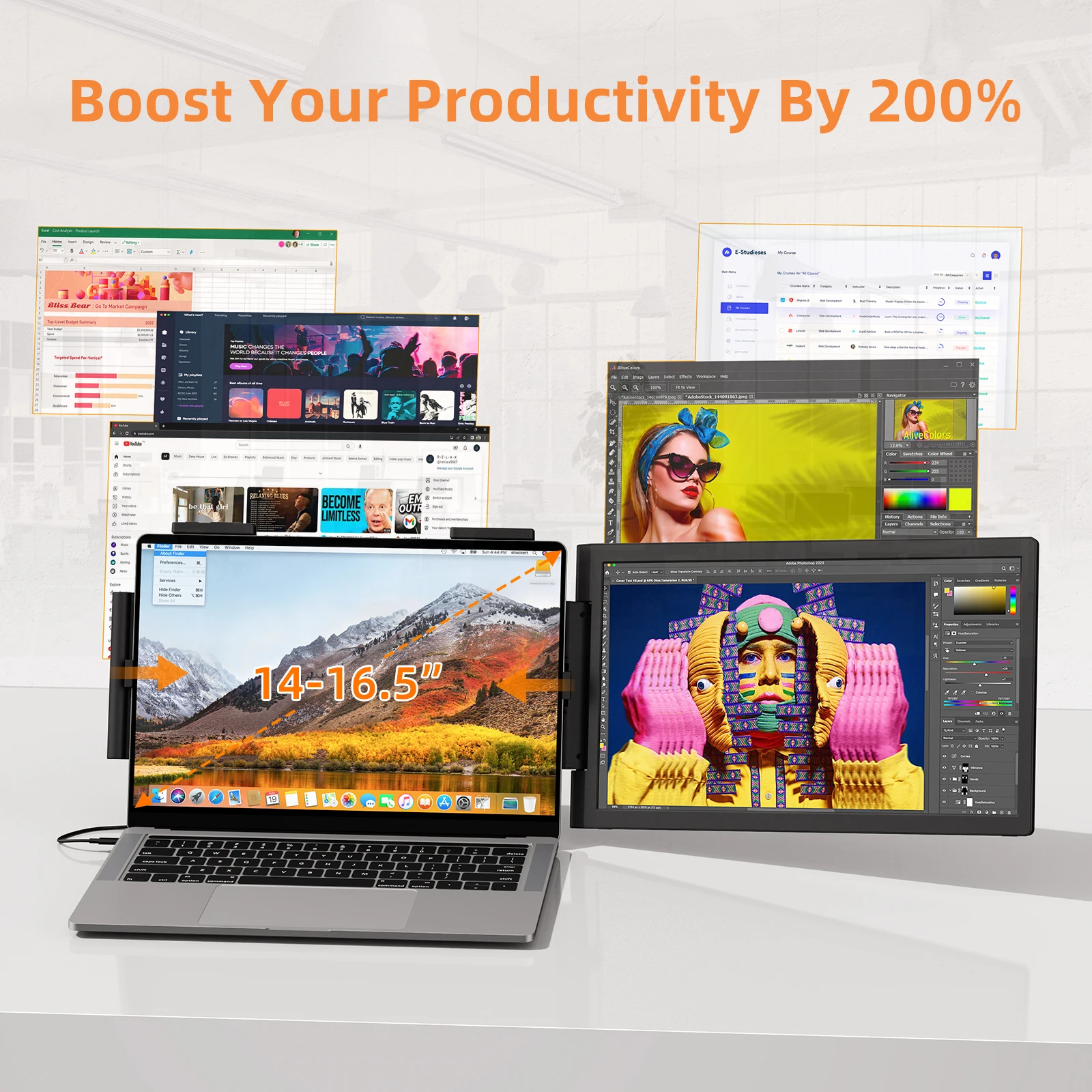 Amoudo 14 Inch1920*1080P Portable Monitor Screen Extender  Portable Monitor with USB-C HDMI Port for Windows Mac Switch PS5 Xbox