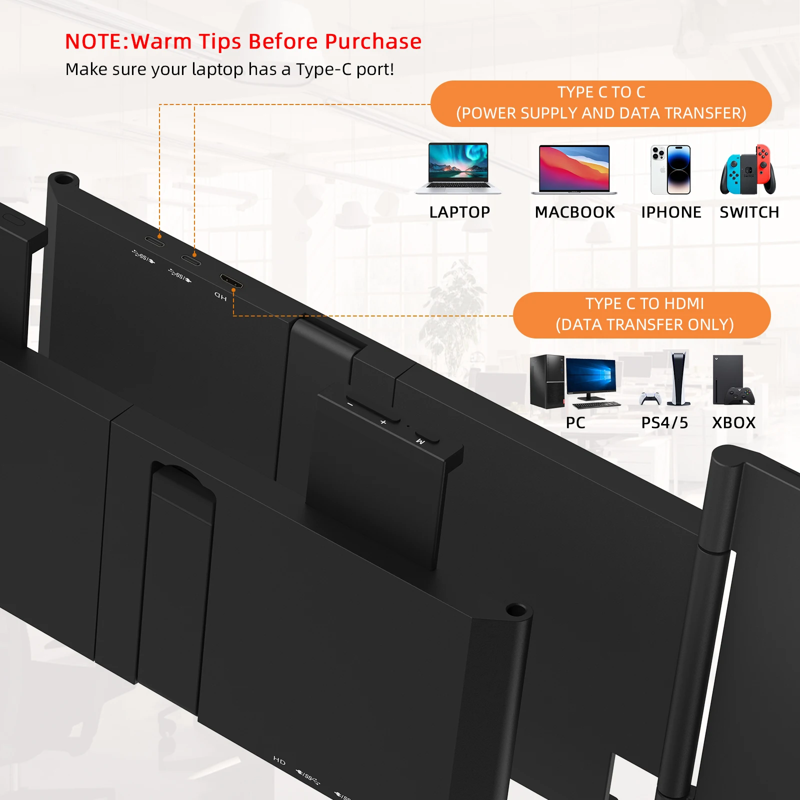 Amoudo 14 Inch1920*1080P Portable Monitor Screen Extender  Portable Monitor with USB-C HDMI Port for Windows Mac Switch PS5 Xbox