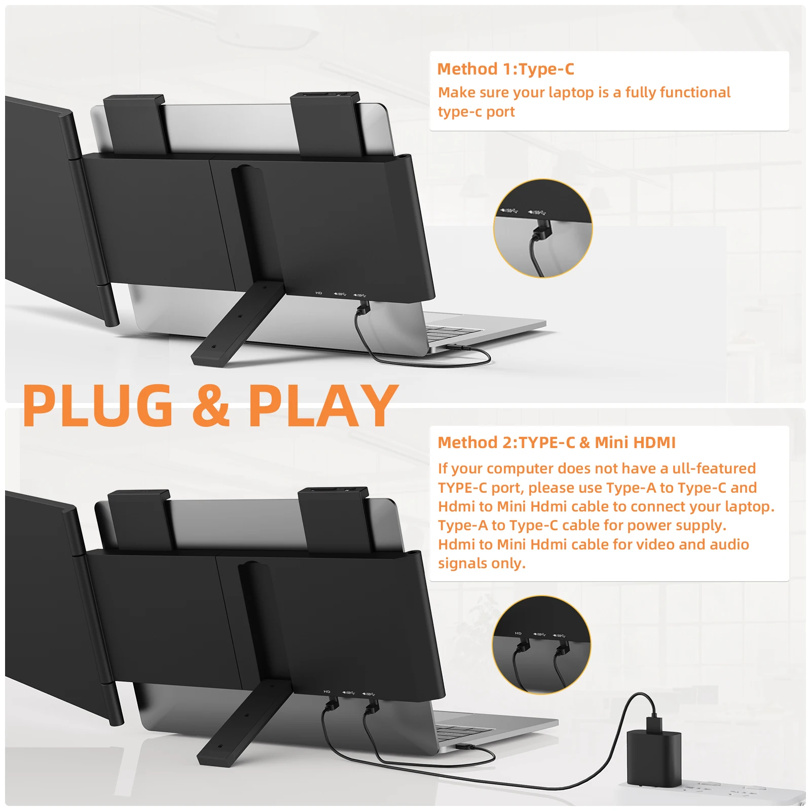 Amoudo 14 Inch1920*1080P Portable Monitor Screen Extender  Portable Monitor with USB-C HDMI Port for Windows Mac Switch PS5 Xbox