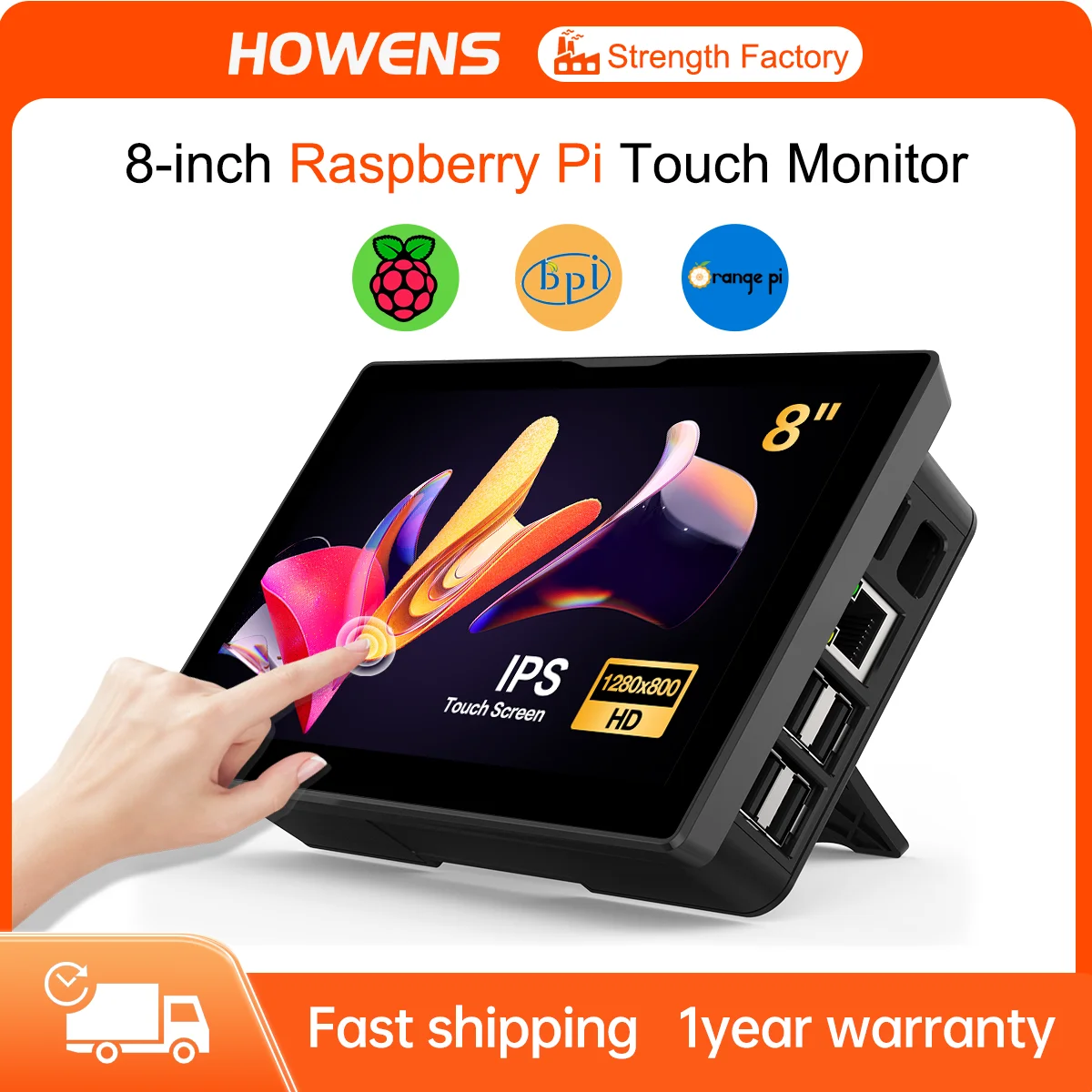 8 Inch Portable Touch Monitor 1280x800P Raspberry Pi3 4 5 Extended Display Compatible HDMI USB Interface For PC Phone Laptop PS5