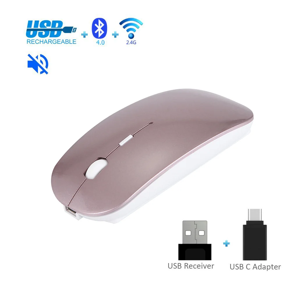 Wireless Mouse Bluetooth Mouse Mute 10m Charging Ergonomic Mouse Notebook Flat Ultra Thin USB Mouse 4.0+2.4G+type-c mouse Black