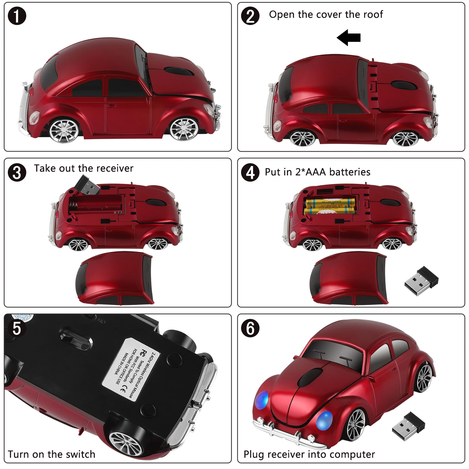 Cute VW Beetle Car Shape Wireless Mouse 2.4G 1600 DPI 3D Ergonomic Gaming Office Mice For PC Laptop Notebook Computer Gift