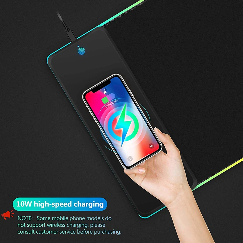 10W Fast Wireless Charging Large Mouse Pad LED Light Rubber Gaming Mouse Pad Professional RGB Gaming Mouse Pad