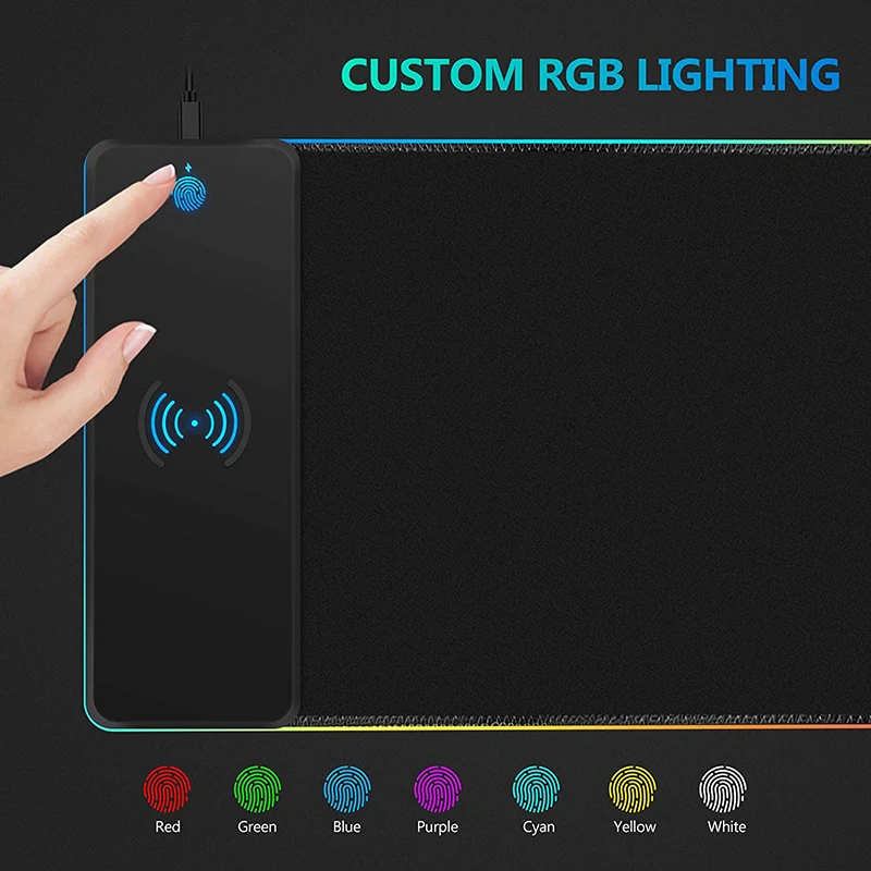 10W Fast Wireless Charging Large Mouse Pad LED Light Rubber Gaming Mouse Pad Professional RGB Gaming Mouse Pad