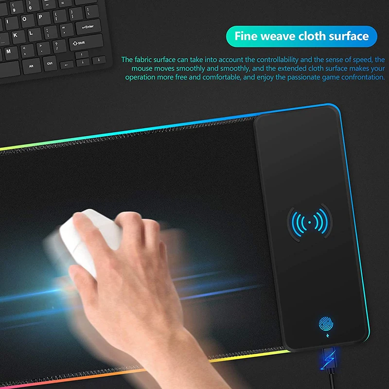 10W Fast Wireless Charging Large Mouse Pad LED Light Rubber Gaming Mouse Pad Professional RGB Gaming Mouse Pad