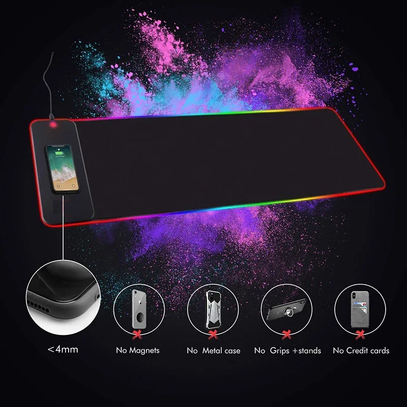 10W Fast Wireless Charging Large Mouse Pad LED Light Rubber Gaming Mouse Pad Professional RGB Gaming Mouse Pad