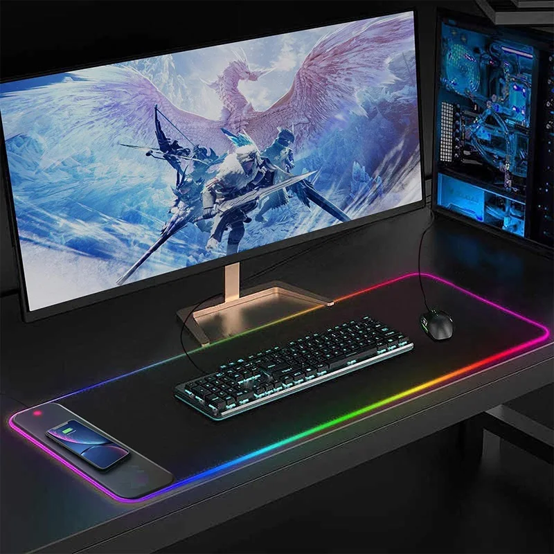 10W Fast Wireless Charging Large Mouse Pad LED Light Rubber Gaming Mouse Pad Professional RGB Gaming Mouse Pad