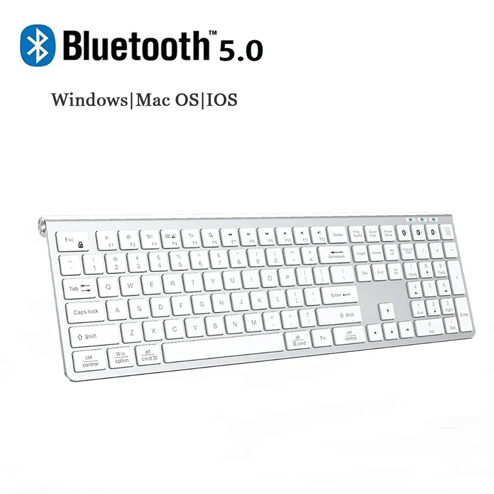 108 Keys Wireless Bluetooth Keyboard With Numeric Keypad Type-C Rechargeable Silent Keyboard For Laptop PC Windows Android Apple