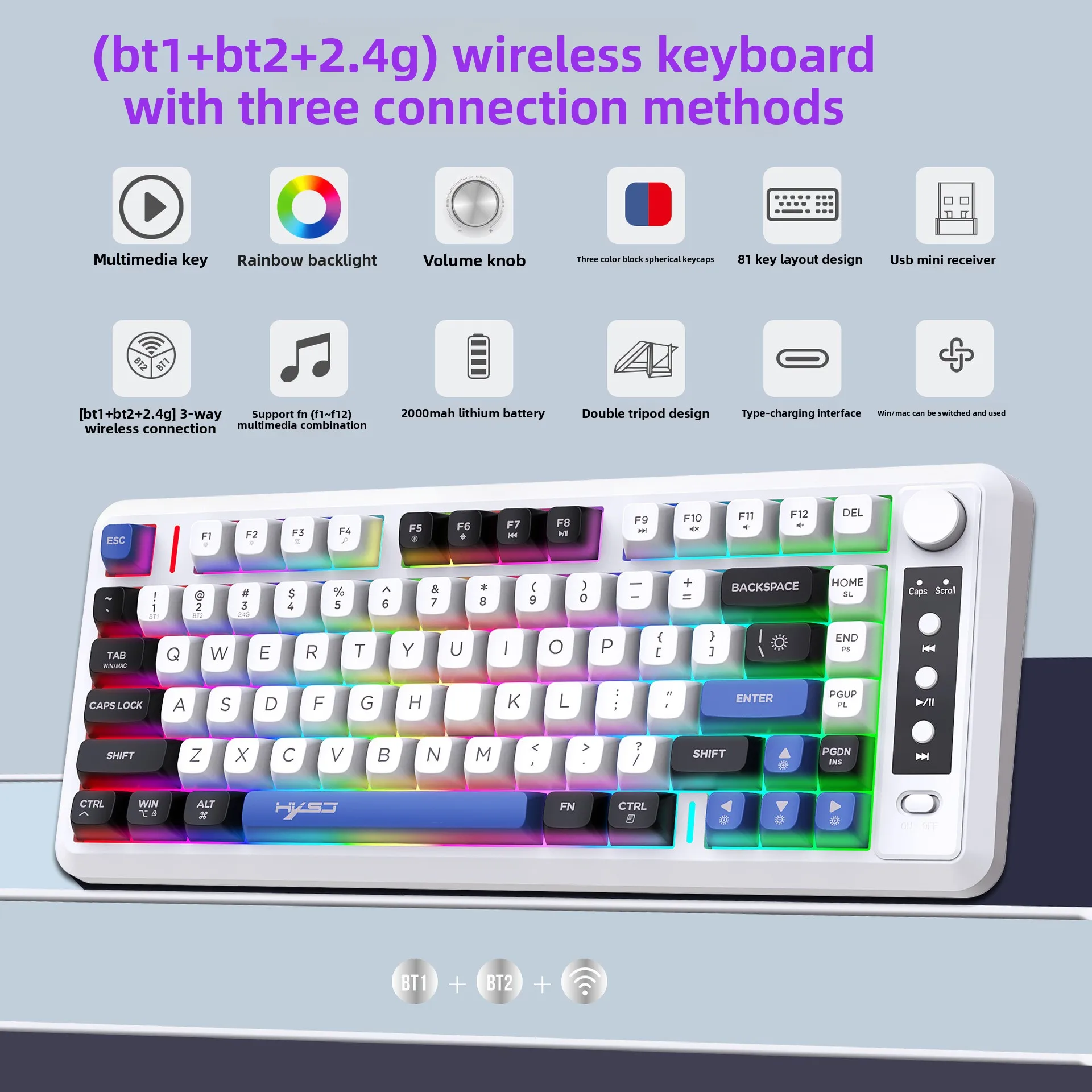 Bluetooth Wireless Game Keyboard 2.4G PC Gaming Teclado Para Computadora Backlit Clavier Tastiera 80% Rechargeable Lady Key Boar