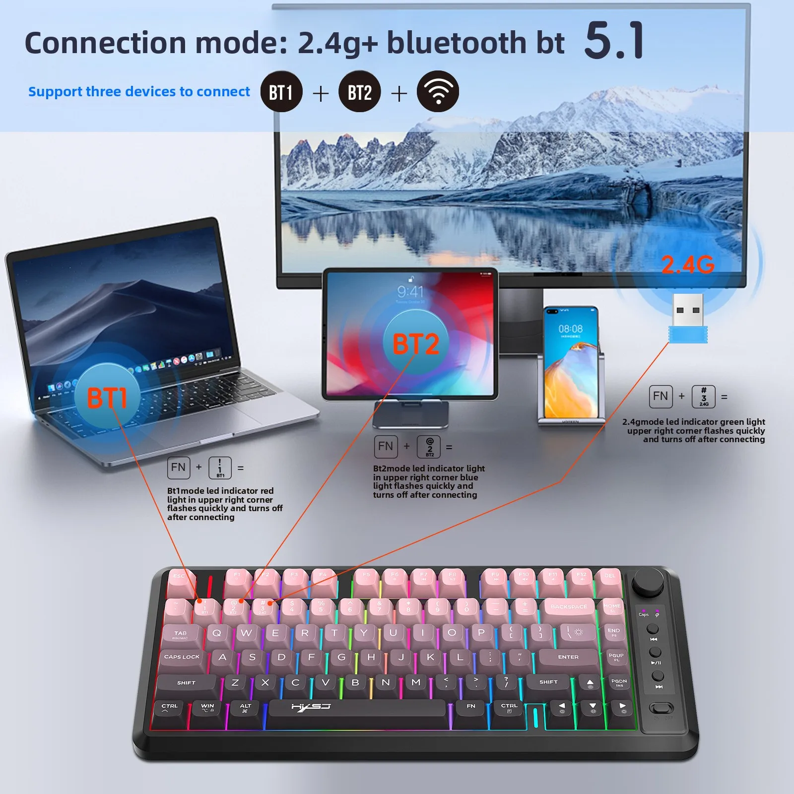 Bluetooth Wireless Game Keyboard 2.4G PC Gaming Teclado Para Computadora Backlit Clavier Tastiera 80% Rechargeable Lady Key Boar