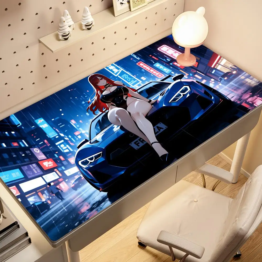 HYBXAXC Anime Hot Girls Car Show Girl Black City ​​Night View Table Mat Gaming Cool Mousepad Keyboard Desktop Mat Mouse Pad