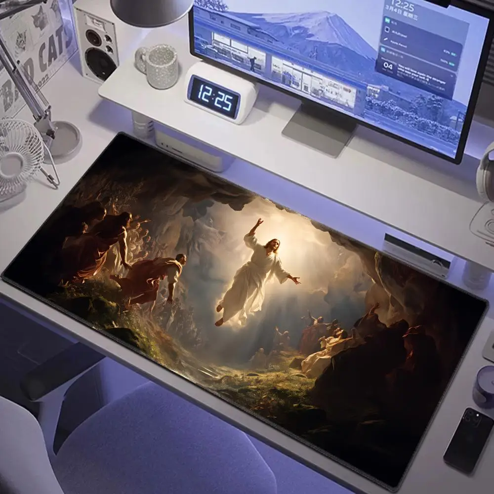 HYBXAXC Holy Spirit Jesus Mouse Pad Large Rubber Base Anti-slip PC Desk Accessories Mousepad for Gamer Keyboard Mat Decor Rug