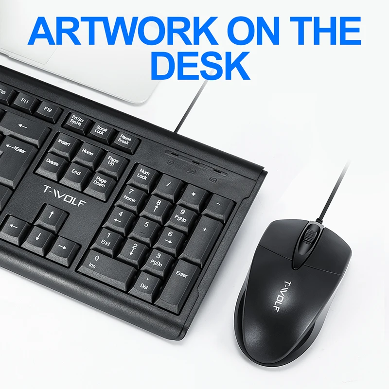 Home Office Wired Computer Keyboard Mouse Combo Ergonomic USB Desktop Keyboard Classic Standard 104 Keys for PC Laptop Notebook
