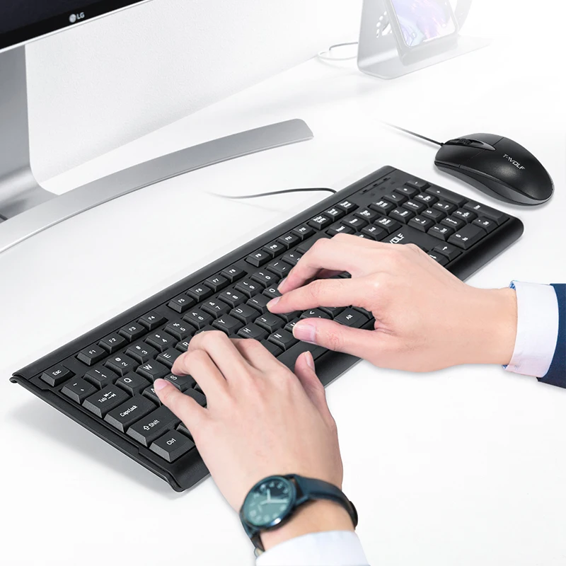 Home Office Wired Computer Keyboard Mouse Combo Ergonomic USB Desktop Keyboard Classic Standard 104 Keys for PC Laptop Notebook