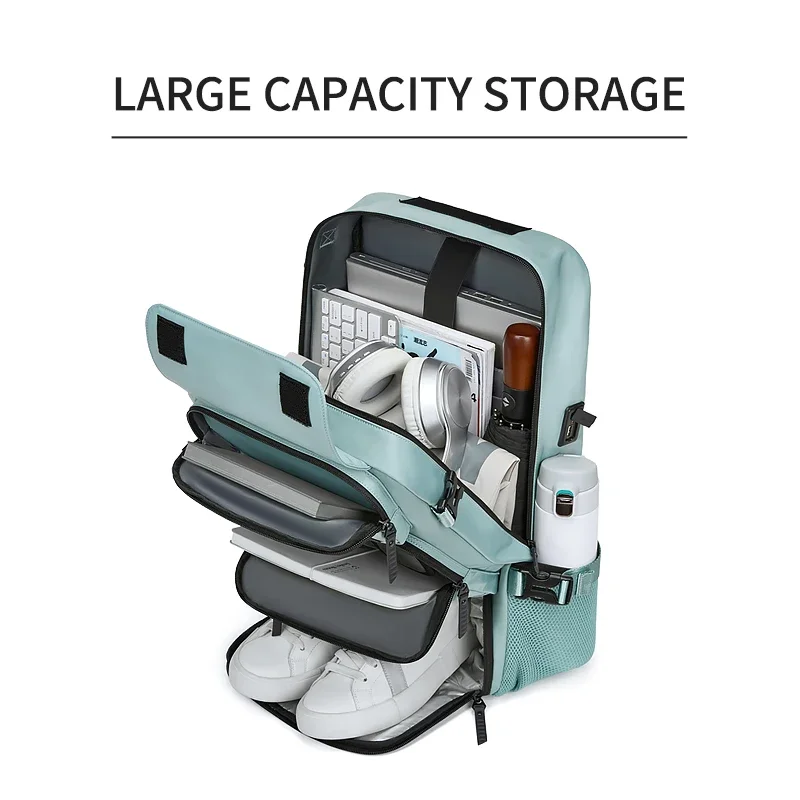 Women's travel backpack 16-inch notebook waterproof backpack with shoe bag hidden USB charging port hiking camping backpack