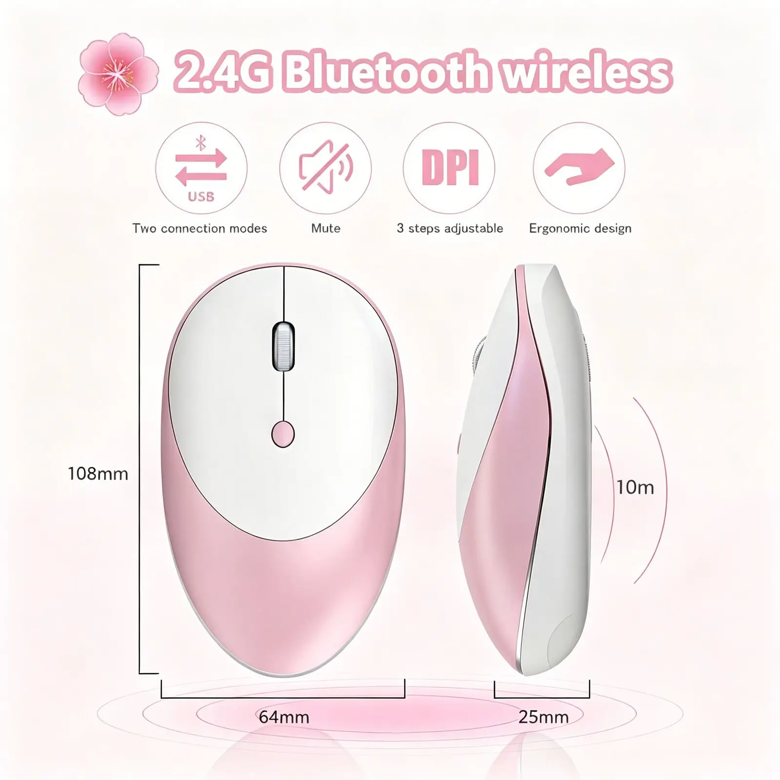 Tri-Mode 2.4G+Bluetooth 3.0/5.0 Wireless Mouse Rechargeable Silent Click Ergonomic Mice For Laptop Computer Office Home Business