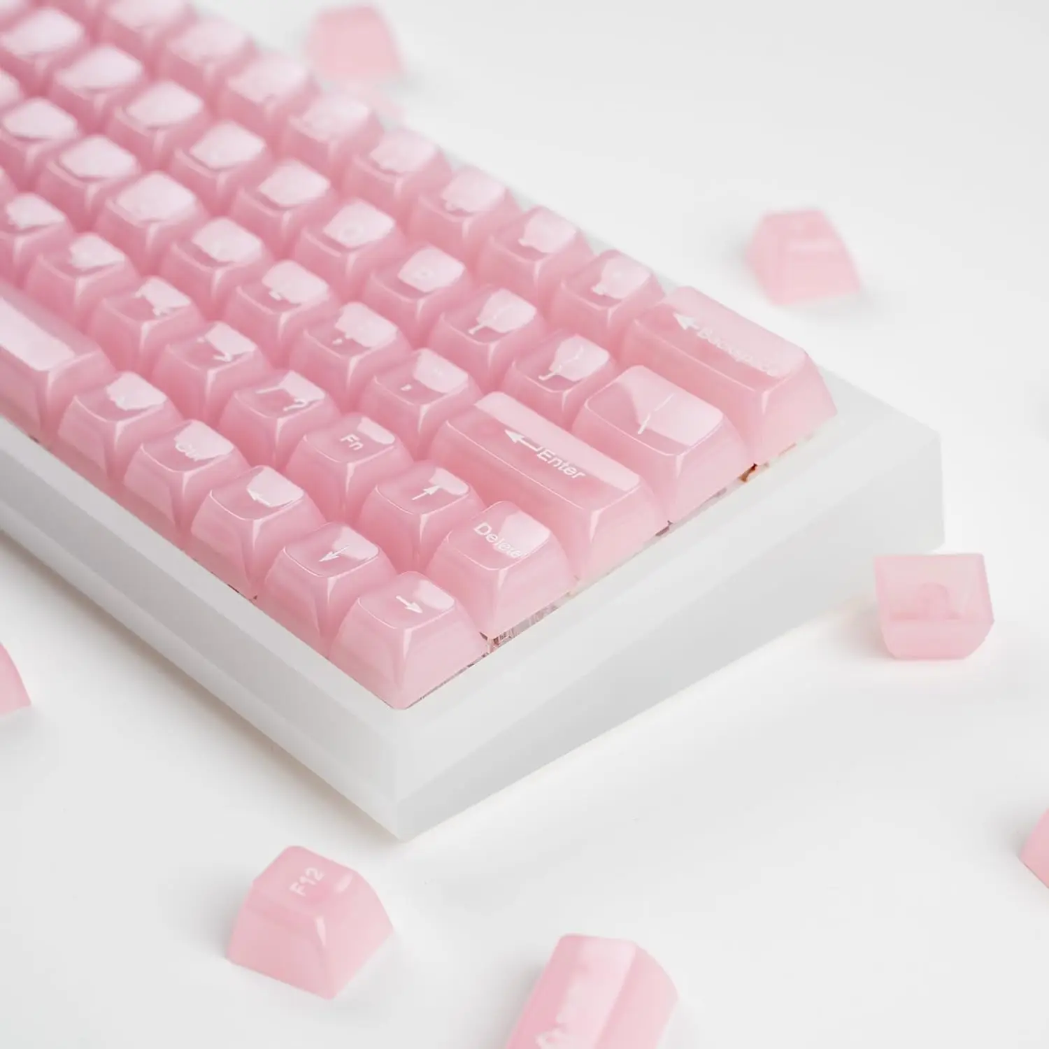Clear Keycaps Jelly  Pink MDA Profile  115 Keys Cute Custom Set for Cherry MX  Mechanical Gaming Keyboards  RGB Compatible (Pink