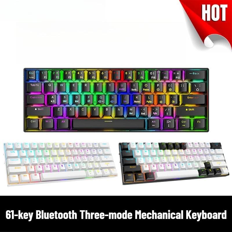 61-key Bluetooth Three-mode Mechanical Keyboard with RGB Lighting Brown Switch Wireless Gaming Keyboard for Esports