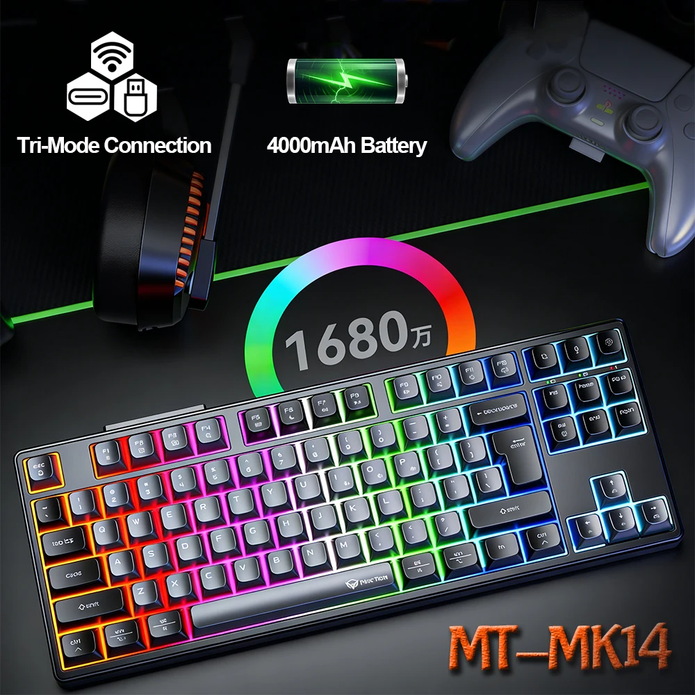 Meetion MK14 75% configuration-three-mode wireless mechanical keyboard three-pin color PBT keycap-full key hot-swappable RGB New