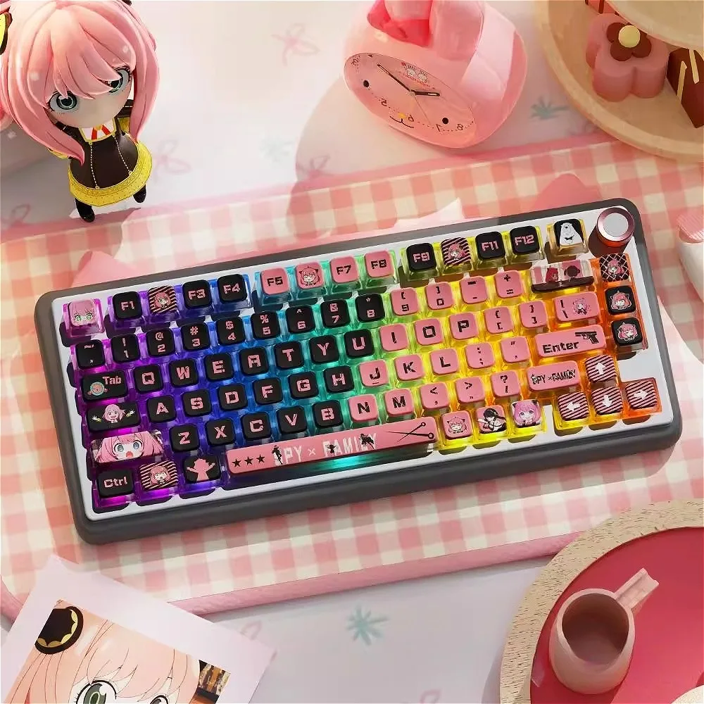 Spy x Family Anime Keycaps, Shiny 4-Side RGB PBT Keycaps, Hot-Swappable MSA Profile for Mechanical Keyboard